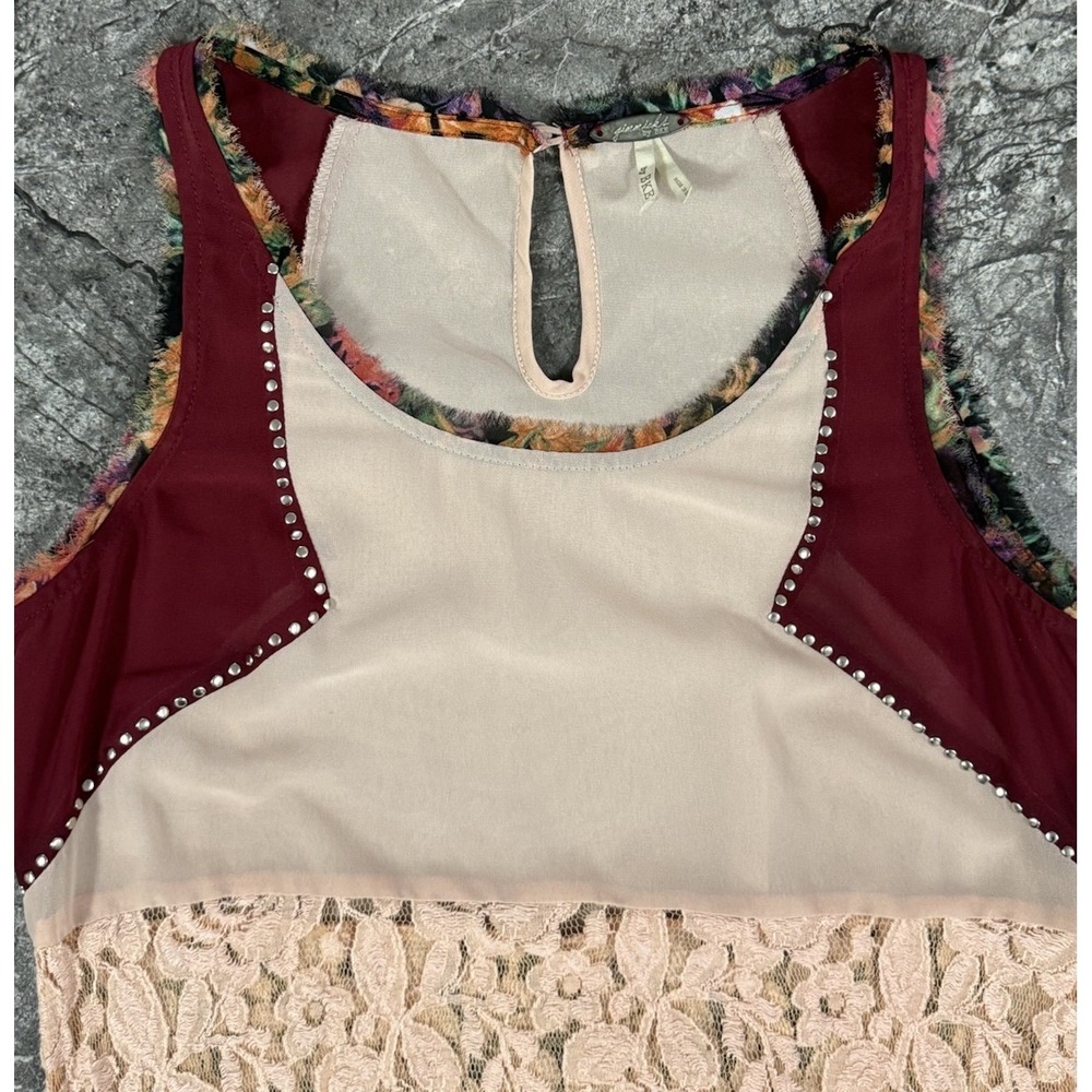 BKE Gimmicks Womens Mixed Media Lace Fringed Keyhole Neck Tank Sz XS - Picture 4 of 11